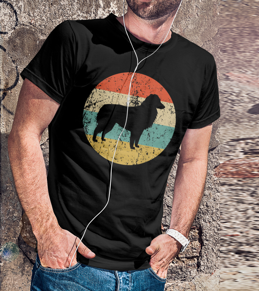 Australian Shepherd Silhouette Retro Circle Stripe T-Shirt