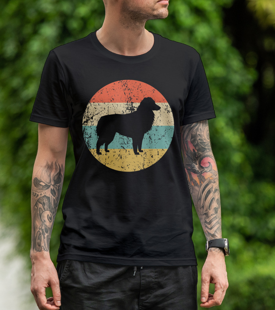 Australian Shepherd Silhouette Retro Circle Stripe T-Shirt