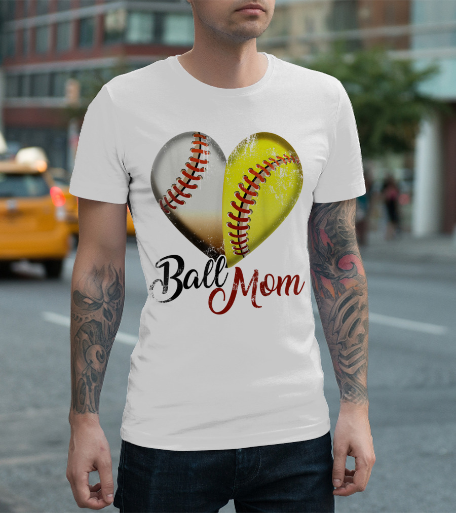 Ball Mom Heart Baseball Players Funny T-Shirt