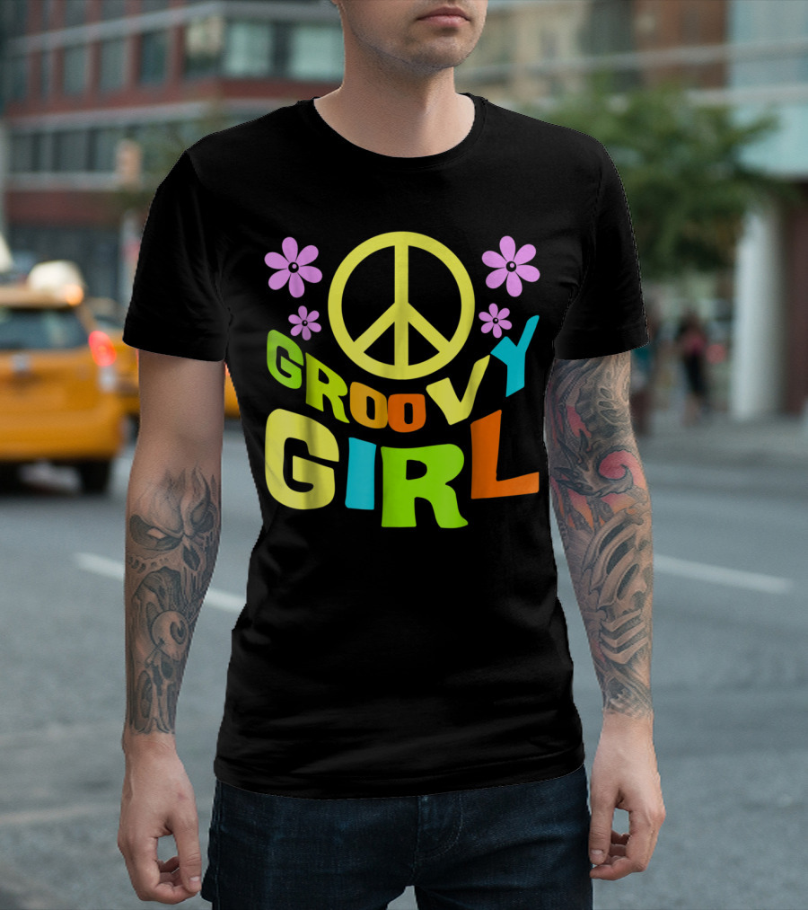Groovy Girl 60s 70s Peace Sign Flower Power Costume Party Wear T-Shirt