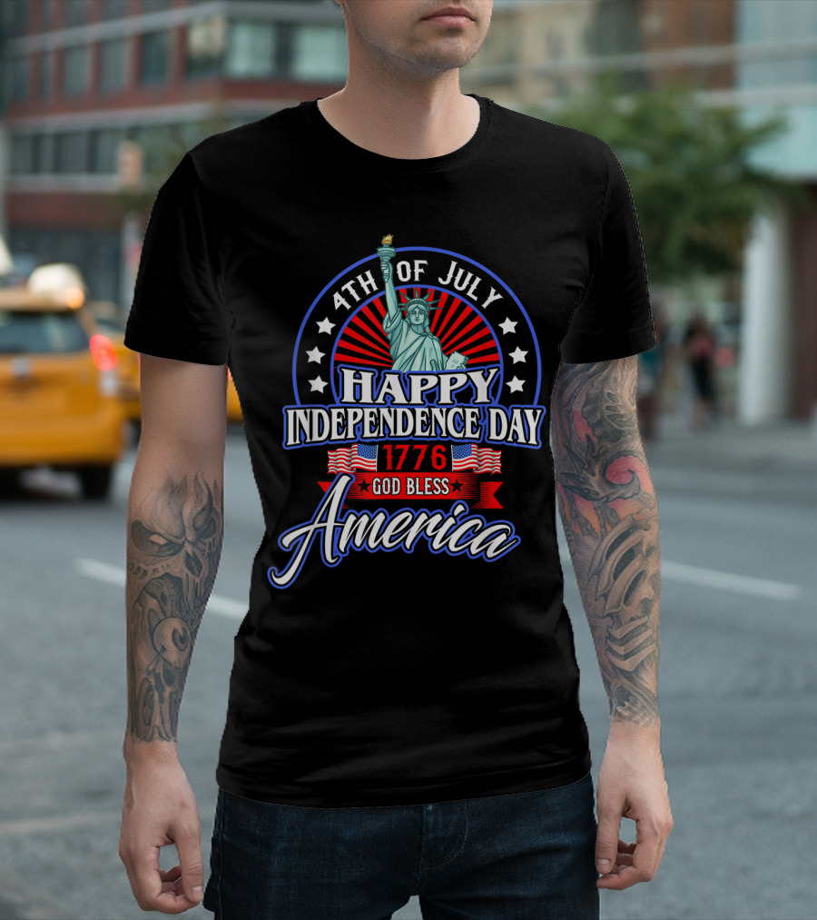 4th of July Happy Independence Day 1776 God Bless America Statue of Liberty T-Shirt