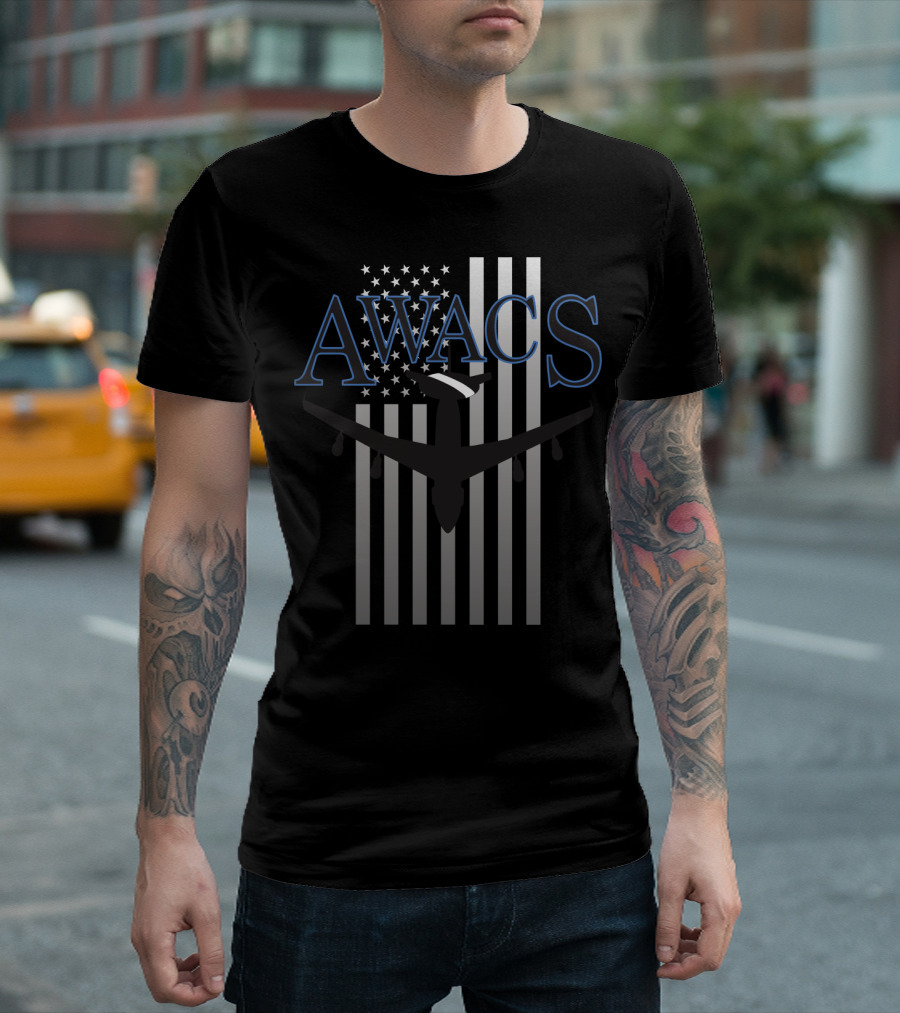 AWACS American Flag with Aircraft Over T-Shirt