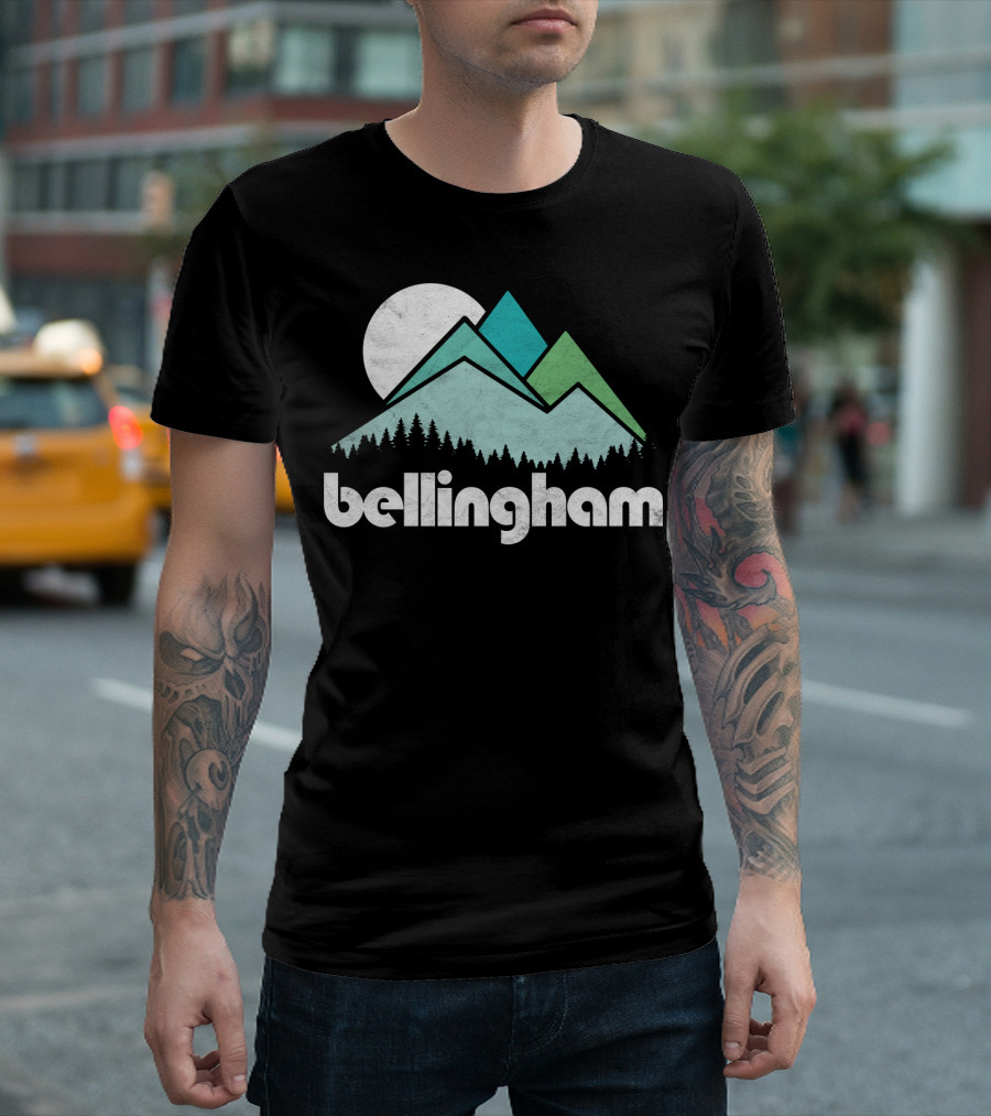 Bellingham Mountains Minimalist Design with Forest and Moon T-Shirt