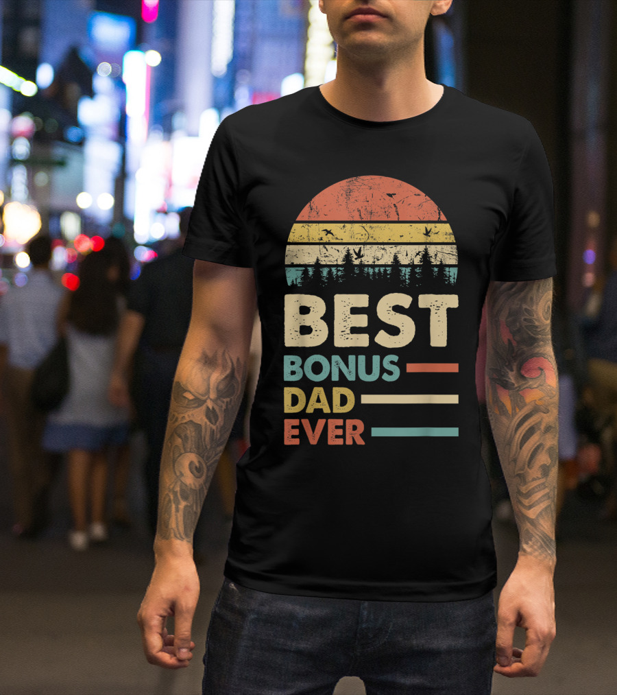 Best Bonus Dad Ever Vintage Sunset Papa Daddy T-Shirt