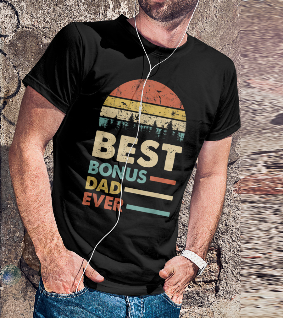 Best Bonus Dad Ever Vintage Sunset Papa Daddy T-Shirt