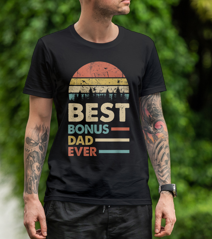 Best Bonus Dad Ever Vintage Sunset Papa Daddy T-Shirt