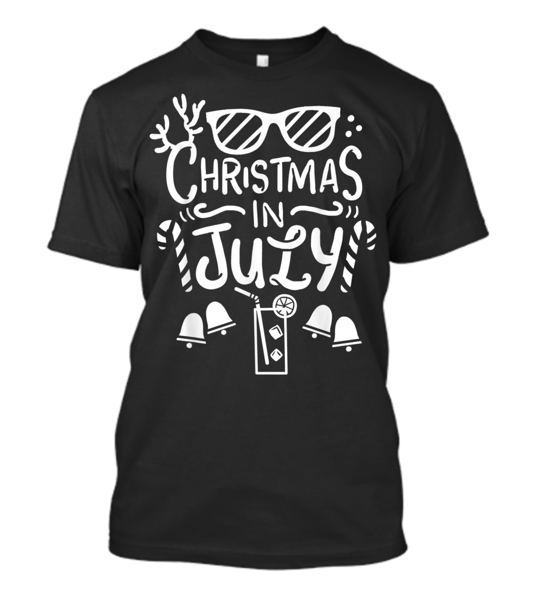 Christmas In July Sunglasses Candy Canes Cocktail Bells T-Shirt