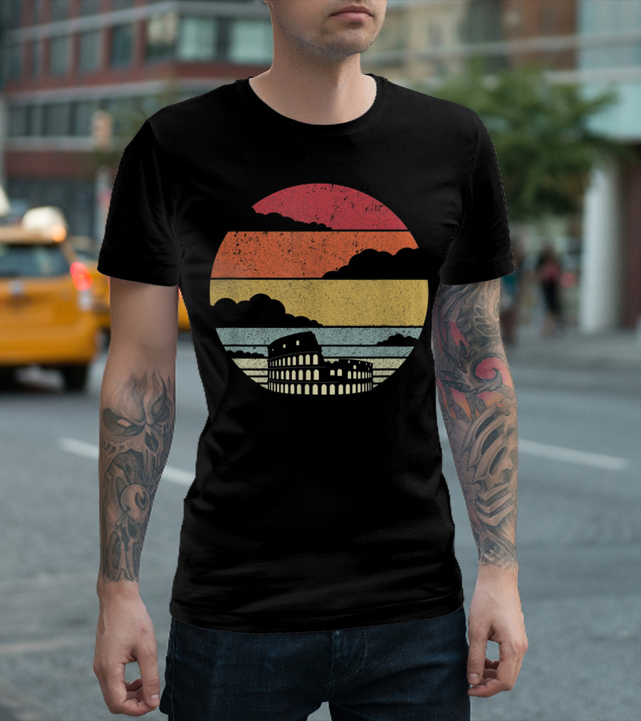Colosseum Rome Italy Vintage Sunset Stripes T-Shirt