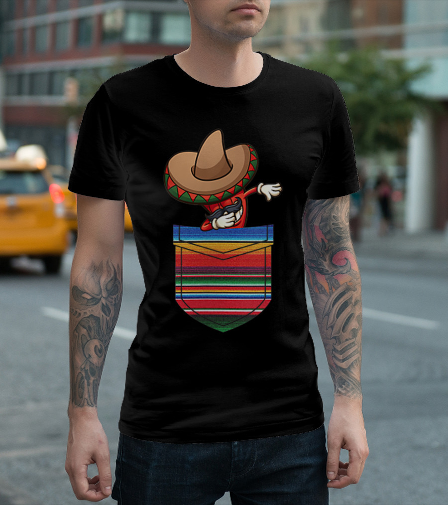Dabbing Chilli Serape Pocket Mexican Fiesta Party T-Shirt