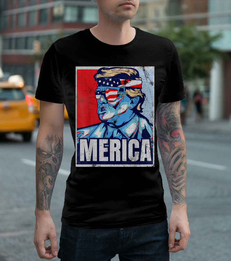 Donald Trump 4th Of July Merica America USA Flag Headband Glasses T-Shirt