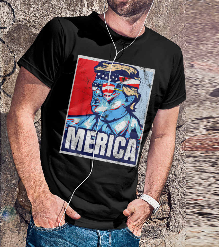 Donald Trump 4th Of July Merica America USA Flag Headband Glasses T-Shirt