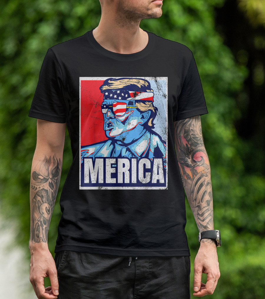 Donald Trump 4th Of July Merica America USA Flag Headband Glasses T-Shirt