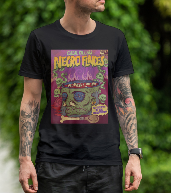 Cereal Killers Necro Flakes Witchcrafted By Real Voodoo Shaman Monster Food Horror Fans Nerds T-Shirt