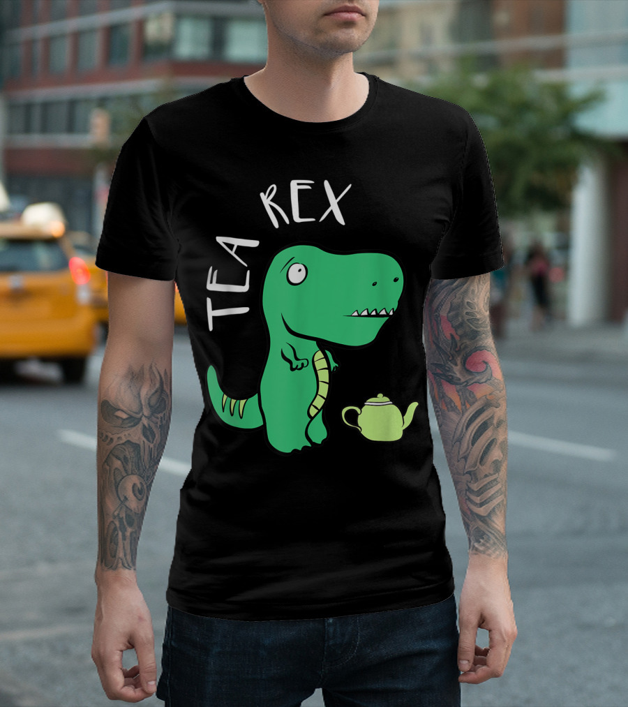 Tea Rex Dino With Green Teapot Cute Tea Time T-Shirt