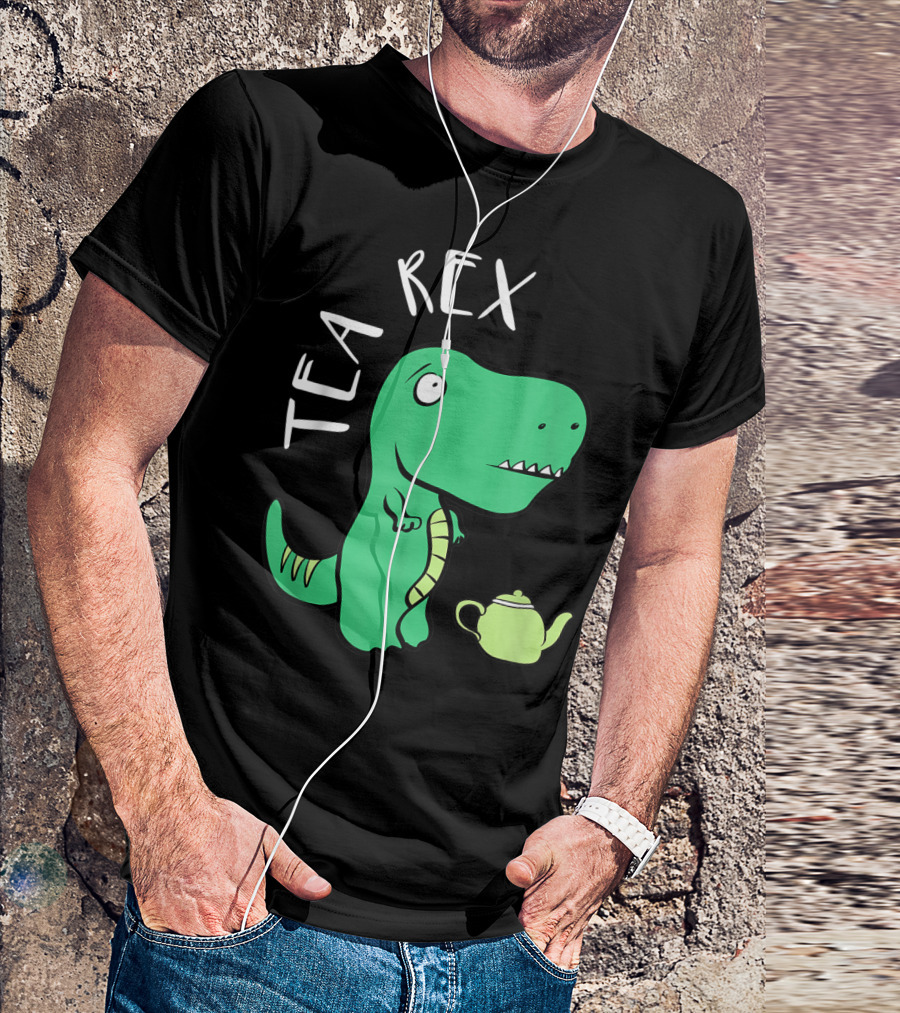 Tea Rex Dino With Green Teapot Cute Tea Time T-Shirt