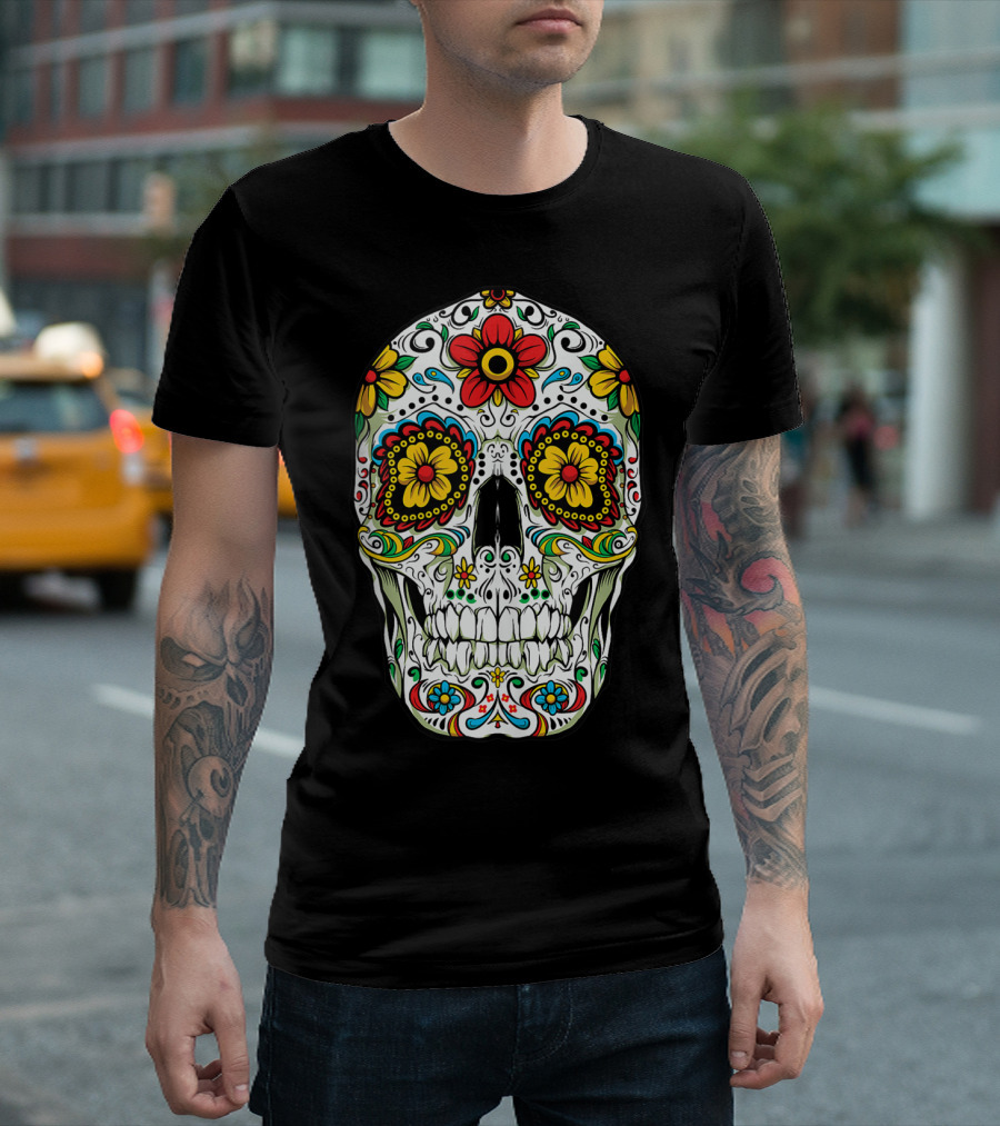 Day Of The Dead Colorful Floral Sugar Skull Cinco de Mayo T-Shirt