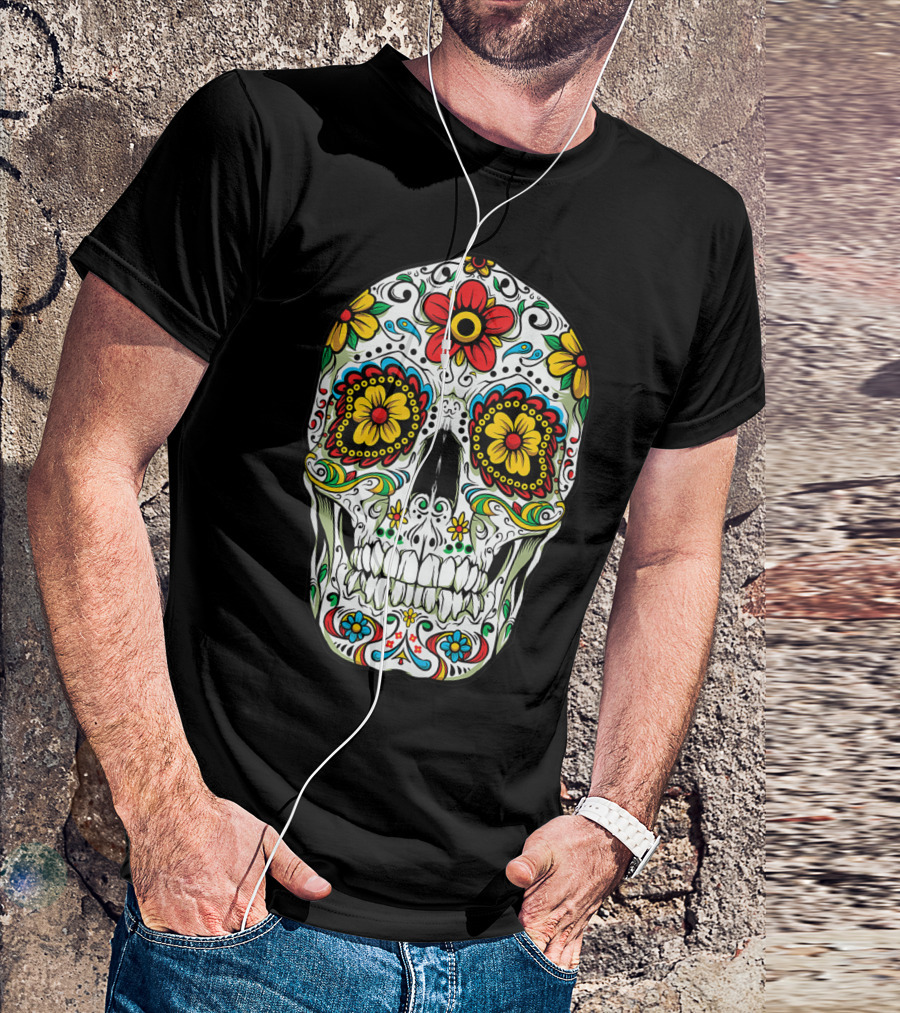 Day Of The Dead Colorful Floral Sugar Skull Cinco De Mayo T-Shirt