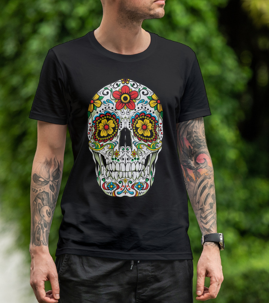 Day Of The Dead Colorful Floral Sugar Skull Cinco De Mayo T-Shirt