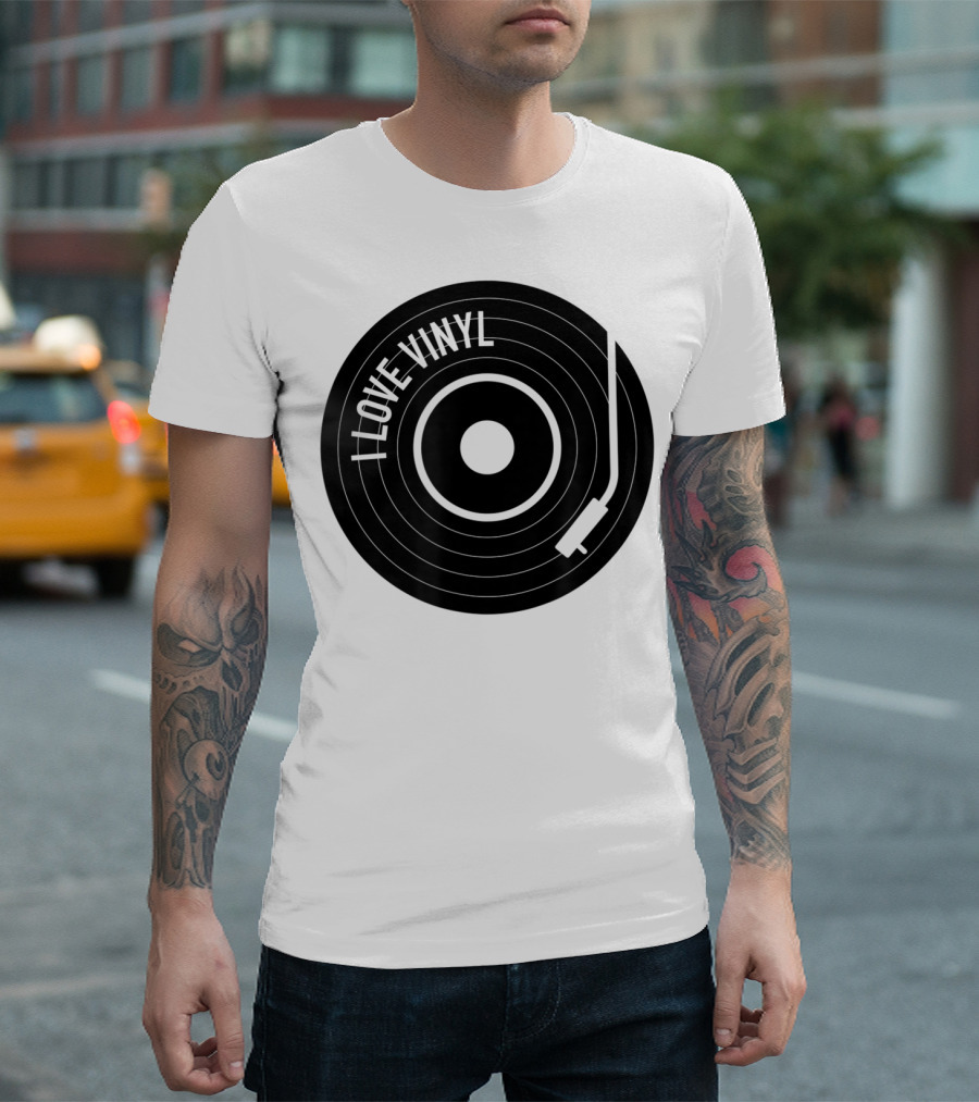 I Love Vinyl Record Player Vintage Music Enthusiast T-Shirt
