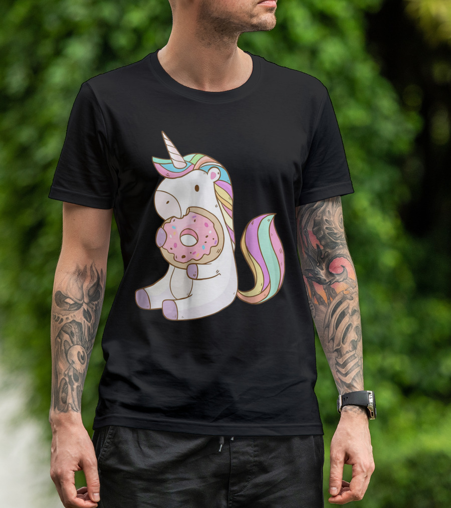 Cute Hungry Unicorn Enjoying A Delicious Donut With Sprinkles T-Shirt