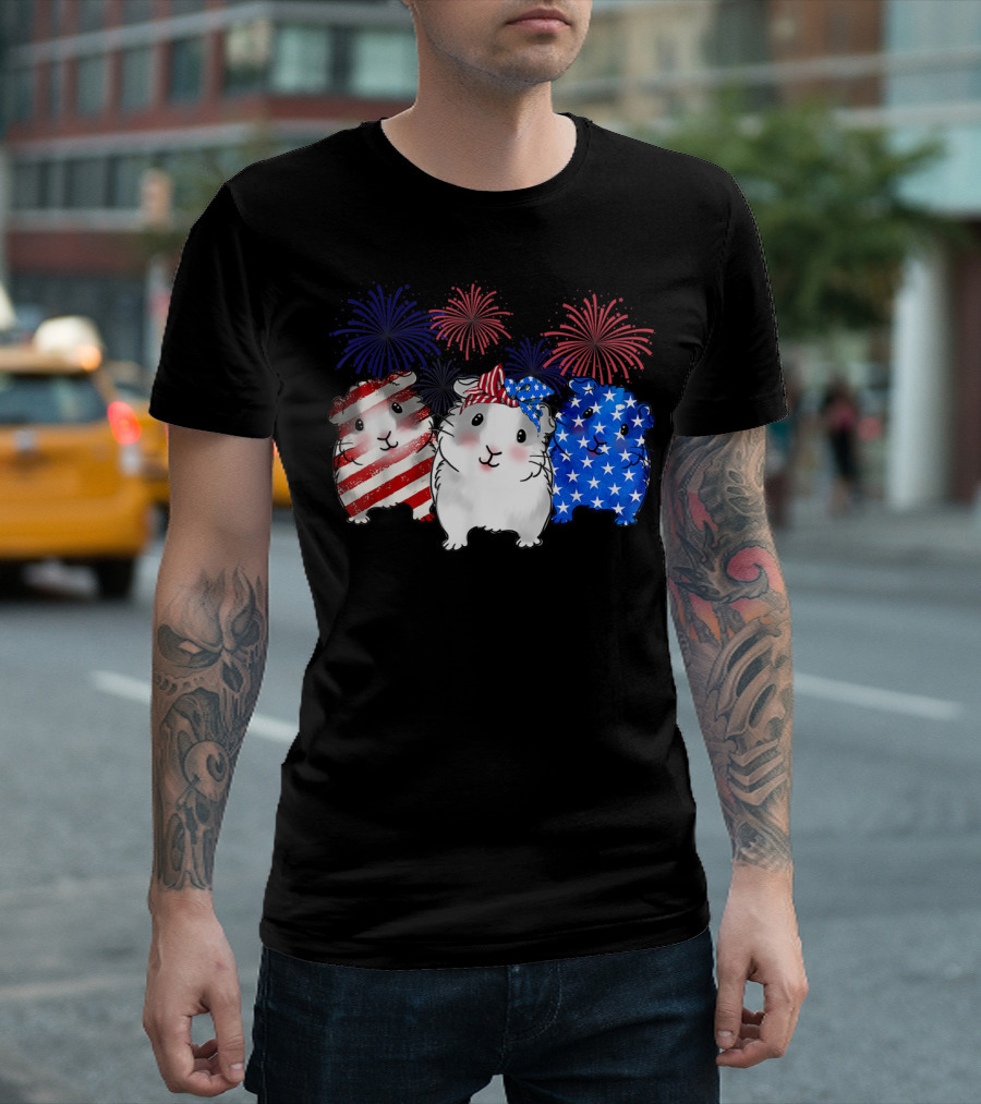 American 4th Of July Happy Birthday Guinea Pig Fireworks T-Shirt