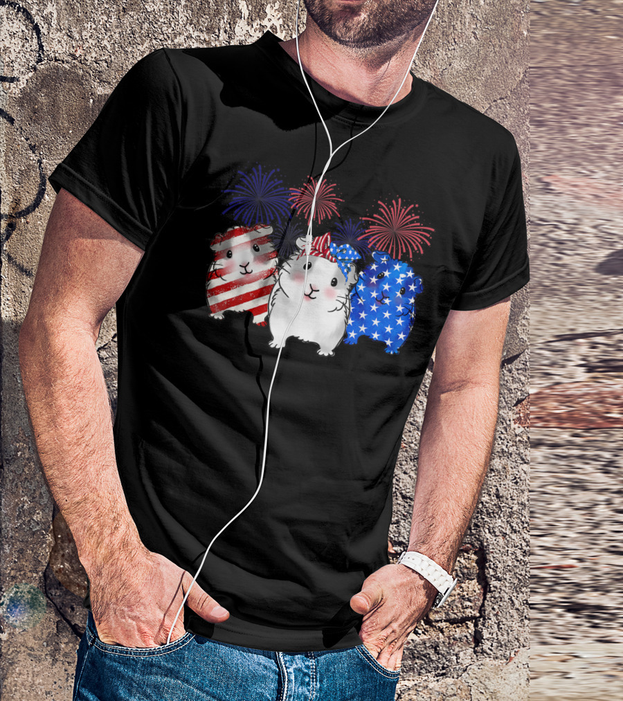 American 4th Of July Happy Birthday Guinea Pig Fireworks T-Shirt
