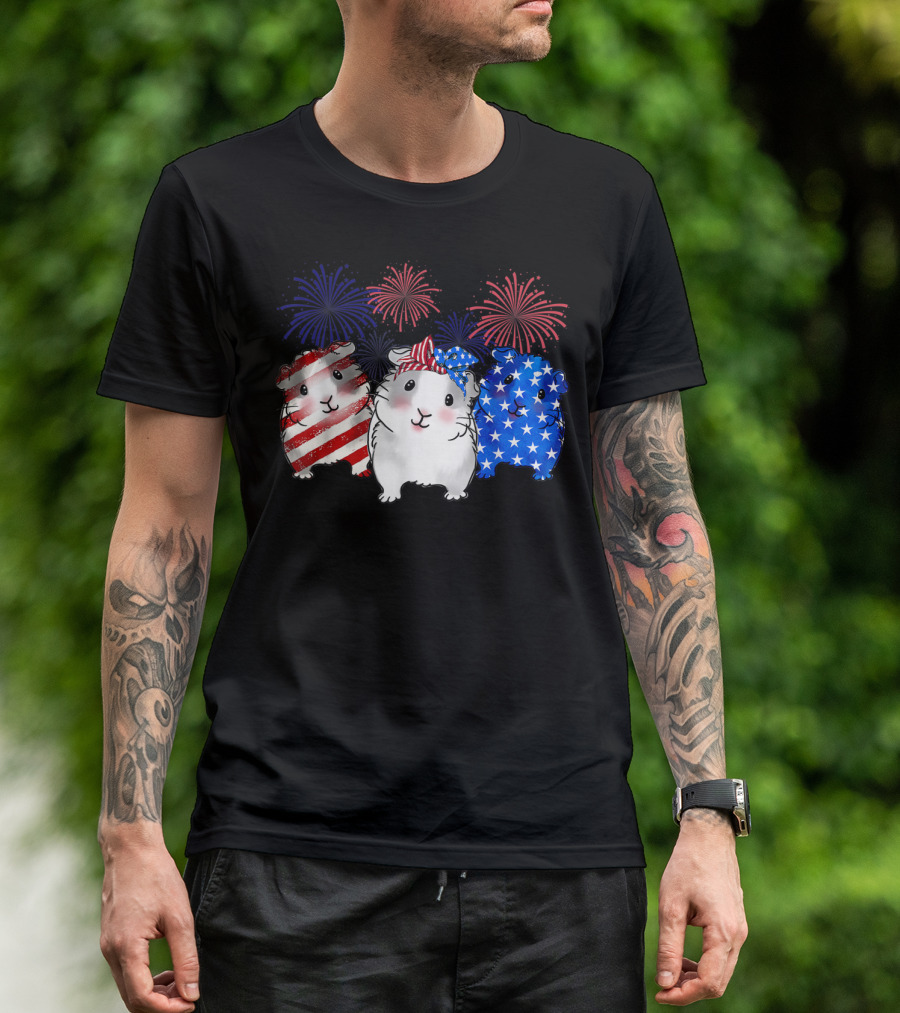 American 4th Of July Happy Birthday Guinea Pig Fireworks T-Shirt