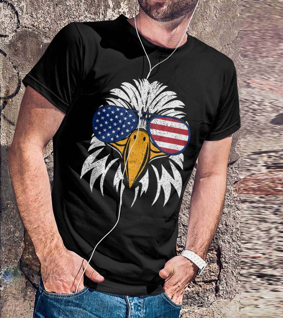 Bald Eagle With American Flag Sunglasses 4th Of July Patriotic T-Shirt