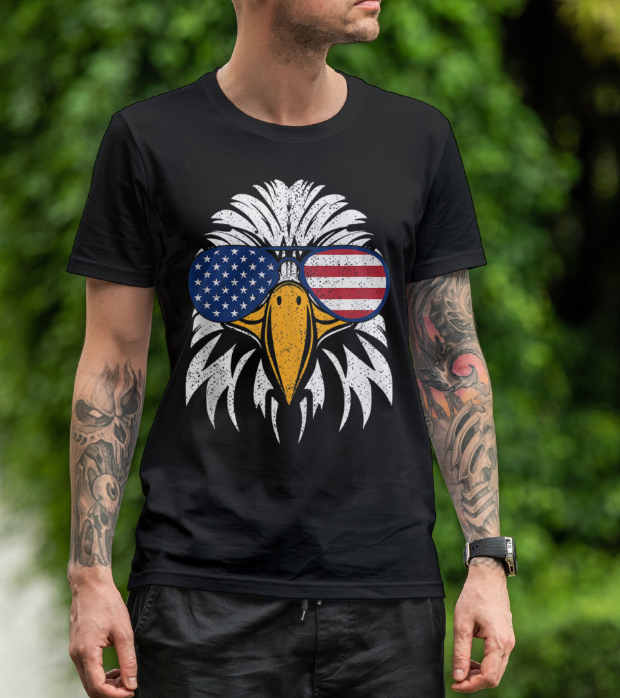Bald Eagle With American Flag Sunglasses 4th Of July Patriotic T-Shirt