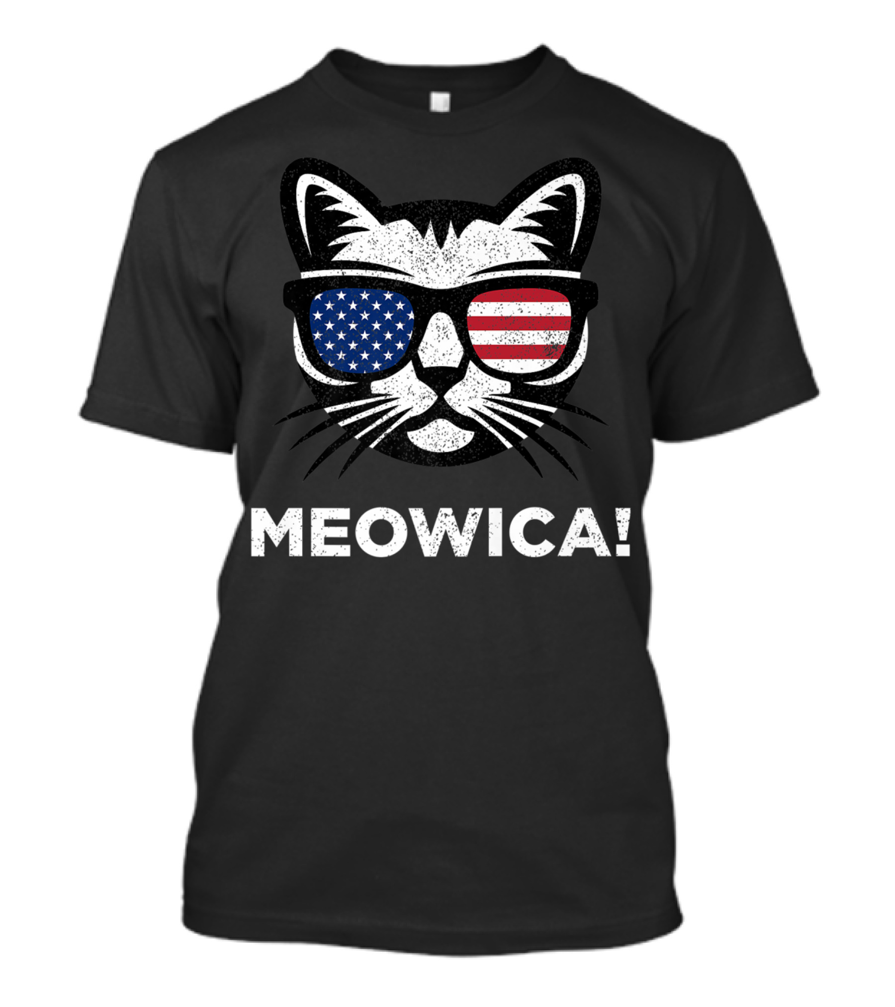 Meowica Cat American Flag Glasses 4th Of July T-Shirt