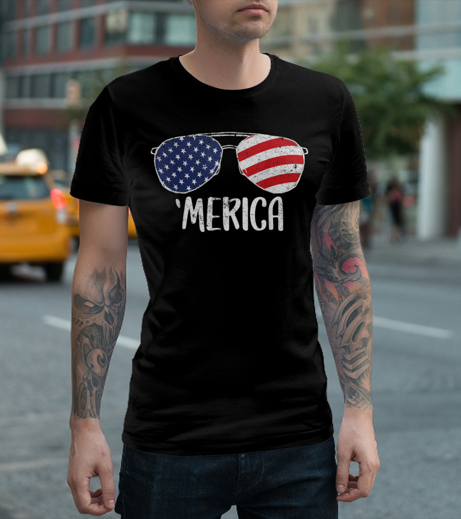 4th of July Stars and Stripes 'Merica Sunglasses Kids USA T-Shirt