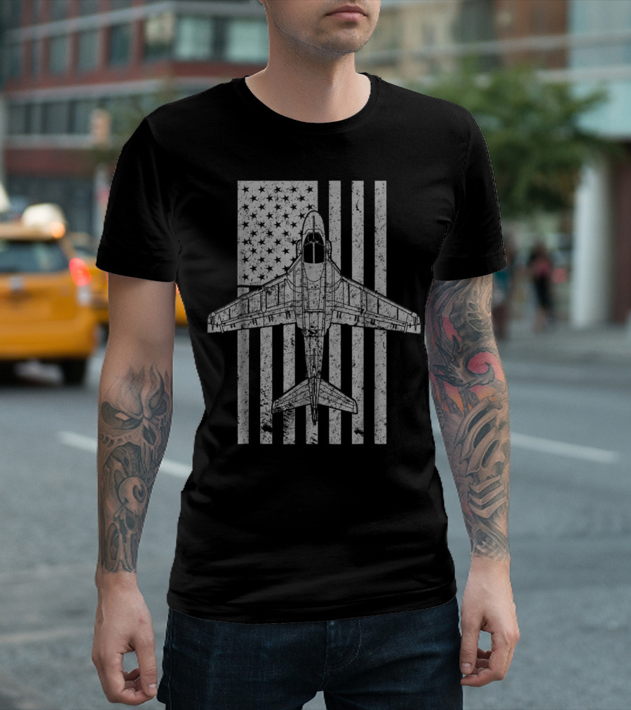Intruder A6 Jet Airplane with Vintage American Flag T-Shirt