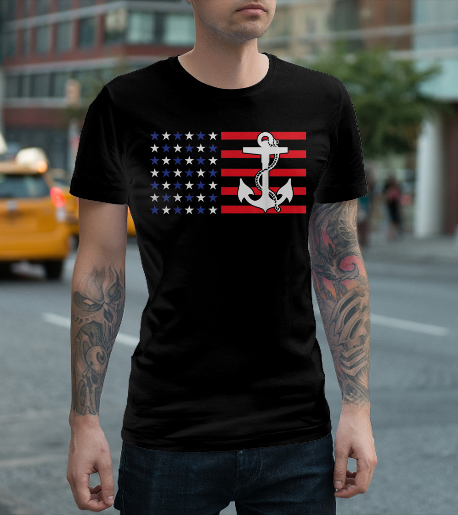 American Flag Anchor Patriotic Military July Navy USA T-Shirt