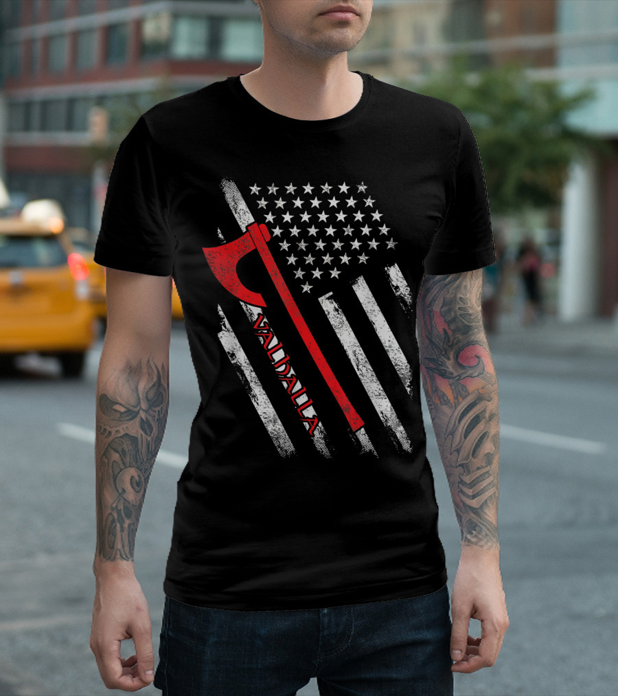Valhalla American Viking Axe Flag T-Shirt