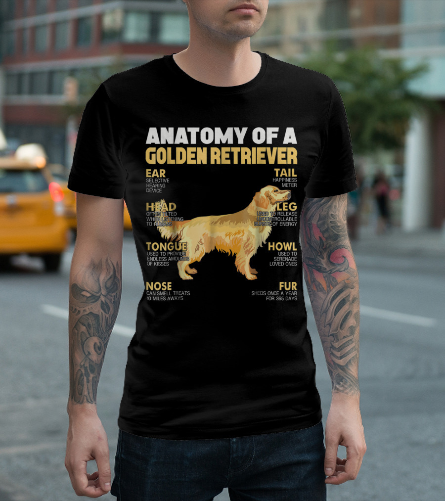 ANATOMY OF A GOLDEN RETRIEVER HEAD TONGUE NOSE LEG TAIL FUR EAR HOWL T-Shirt