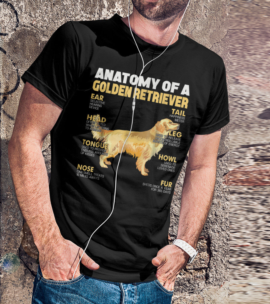 ANATOMY OF A GOLDEN RETRIEVER HEAD TONGUE NOSE LEG TAIL FUR EAR HOWL T-Shirt