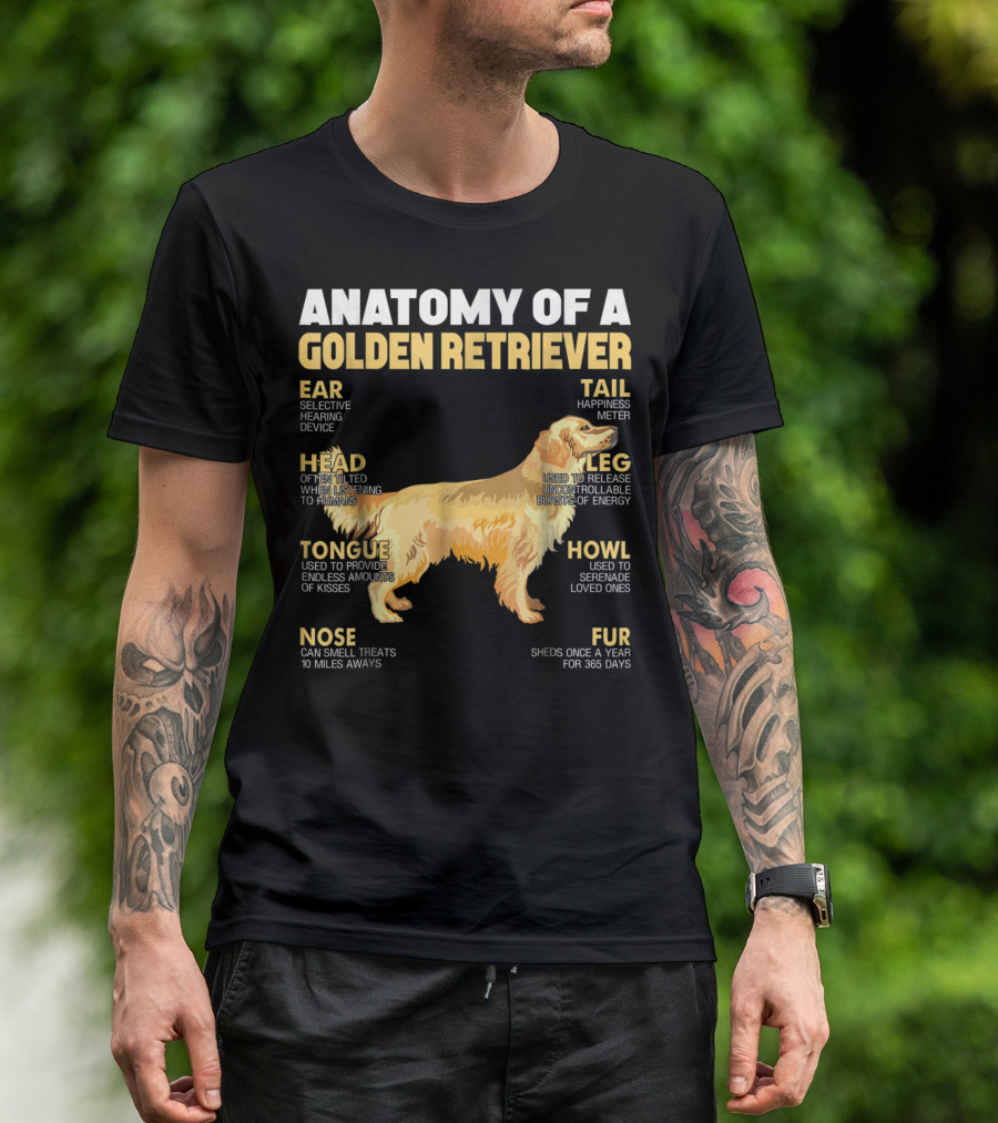 ANATOMY OF A GOLDEN RETRIEVER HEAD TONGUE NOSE LEG TAIL FUR EAR HOWL T-Shirt