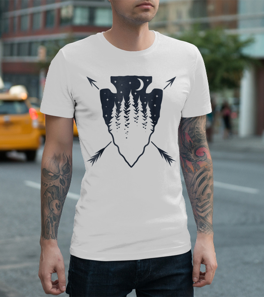 Arrowhead Pine Tree Moon with Crossed Arrows T-Shirt
