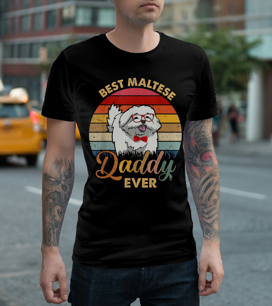 Best Maltese Daddy Ever Retro Style Dog T-Shirt