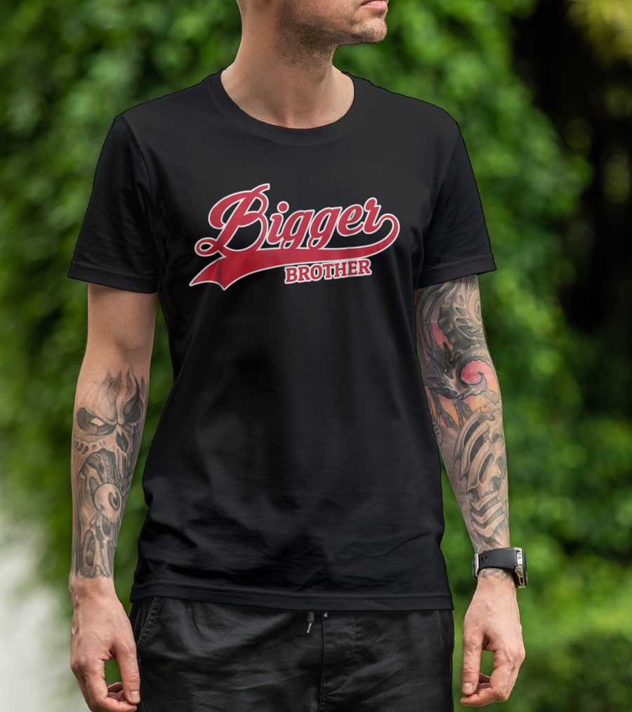 Bigger Brother Sibling Script Style Red And White T-Shirt