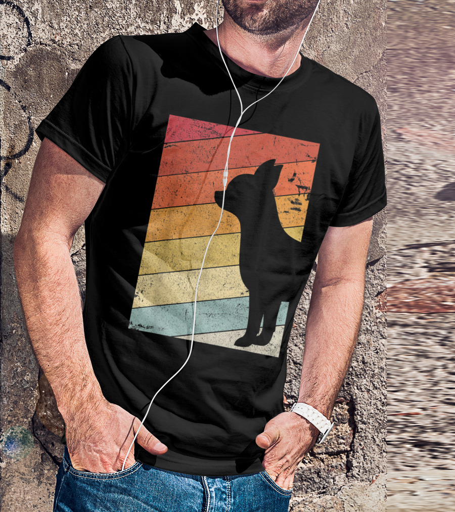 Chihuahua Style Retro Silhouette With Vintage Rainbow Stripes T-Shirt