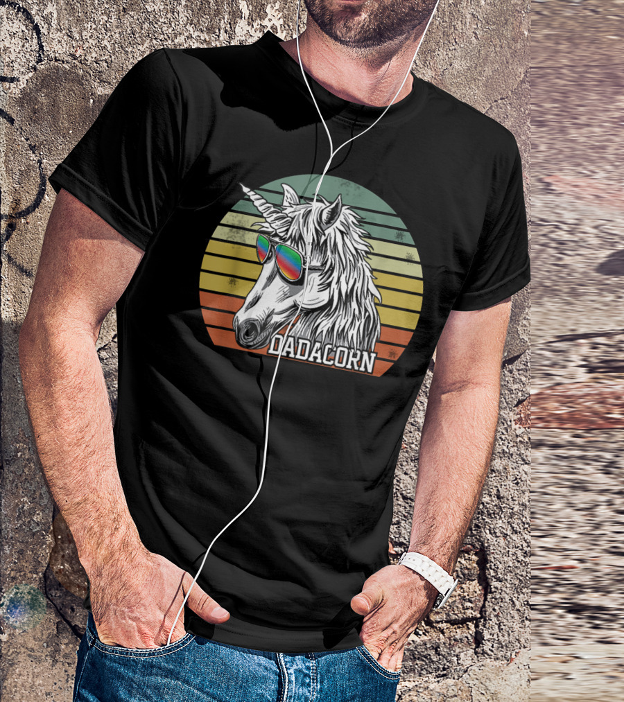 Dadacorn Rainbow Sunglasses Unicorn Retro Stripes T-Shirt