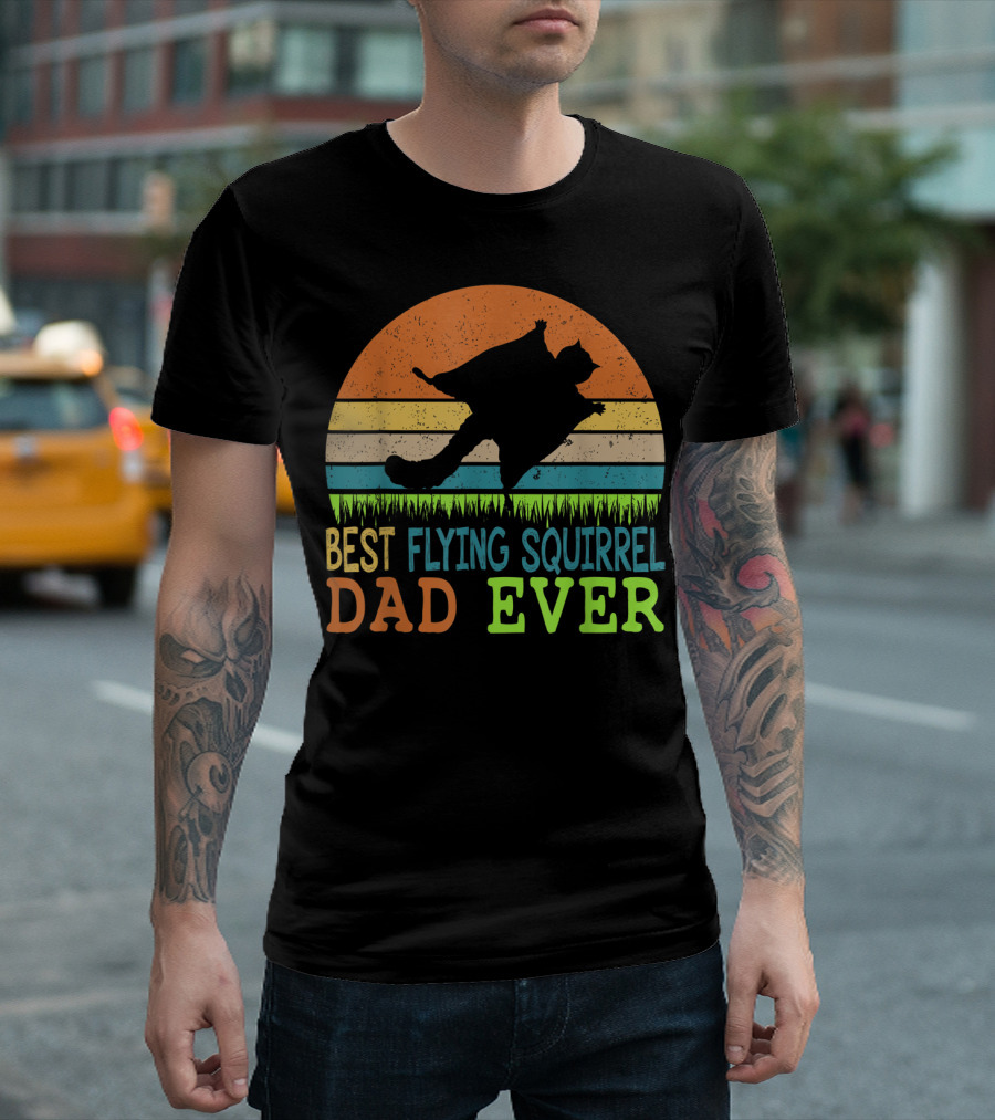 Best Flying Squirrel Dad Ever Retro Sunset T-Shirt
