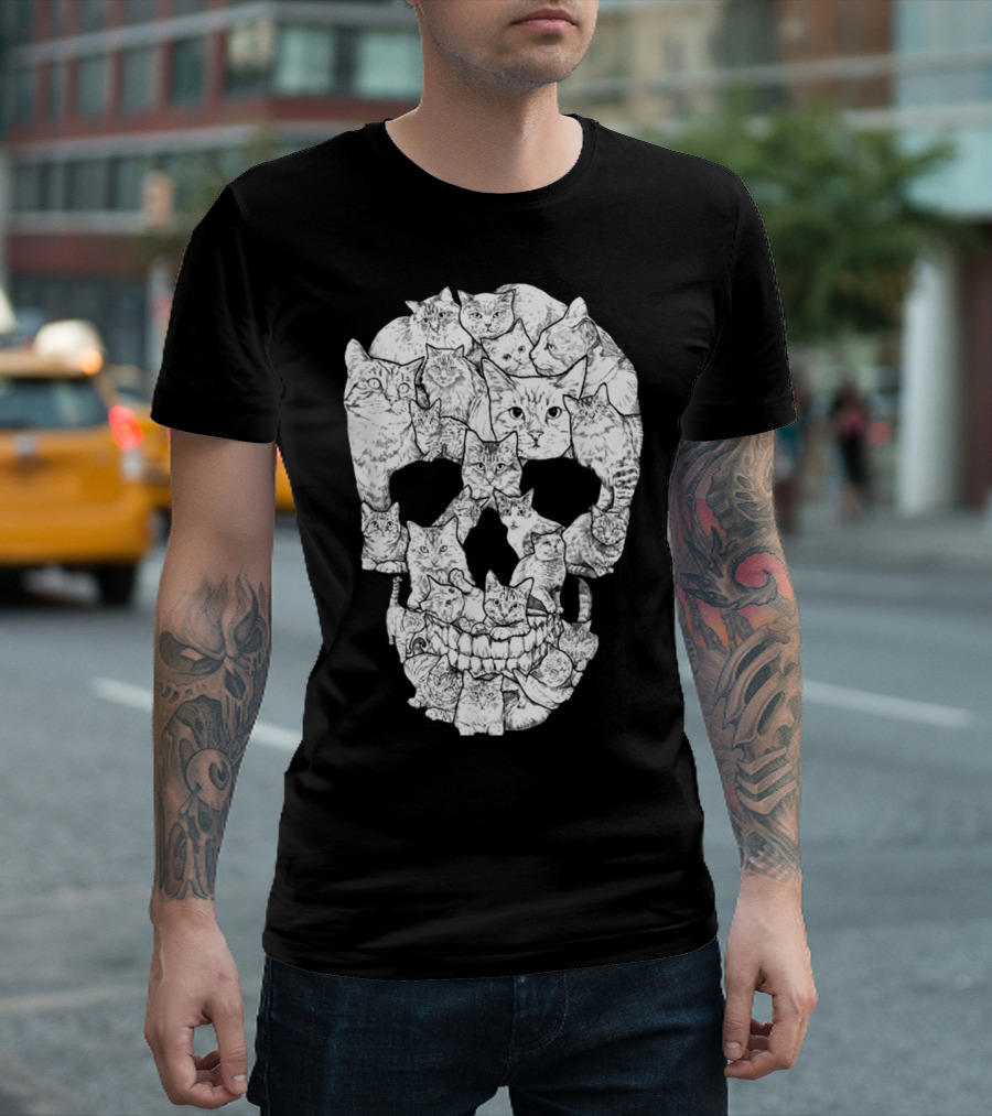 Cat Skull Cat Skull Men's Unique Feline Skull T-Shirt