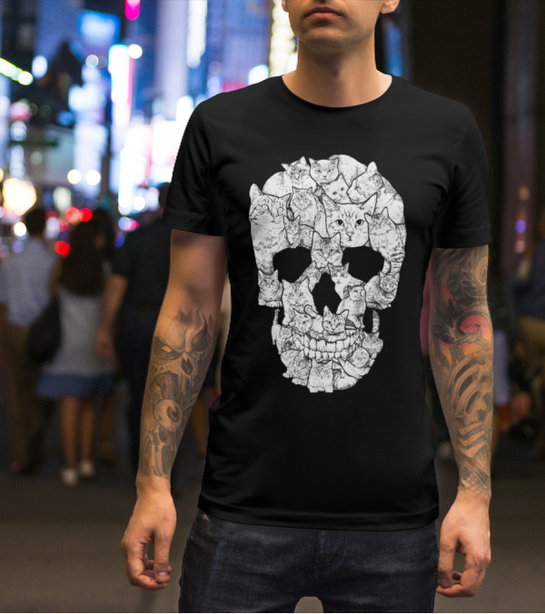 Cat Skull Cat Skull Men's Unique Feline Skull T-Shirt