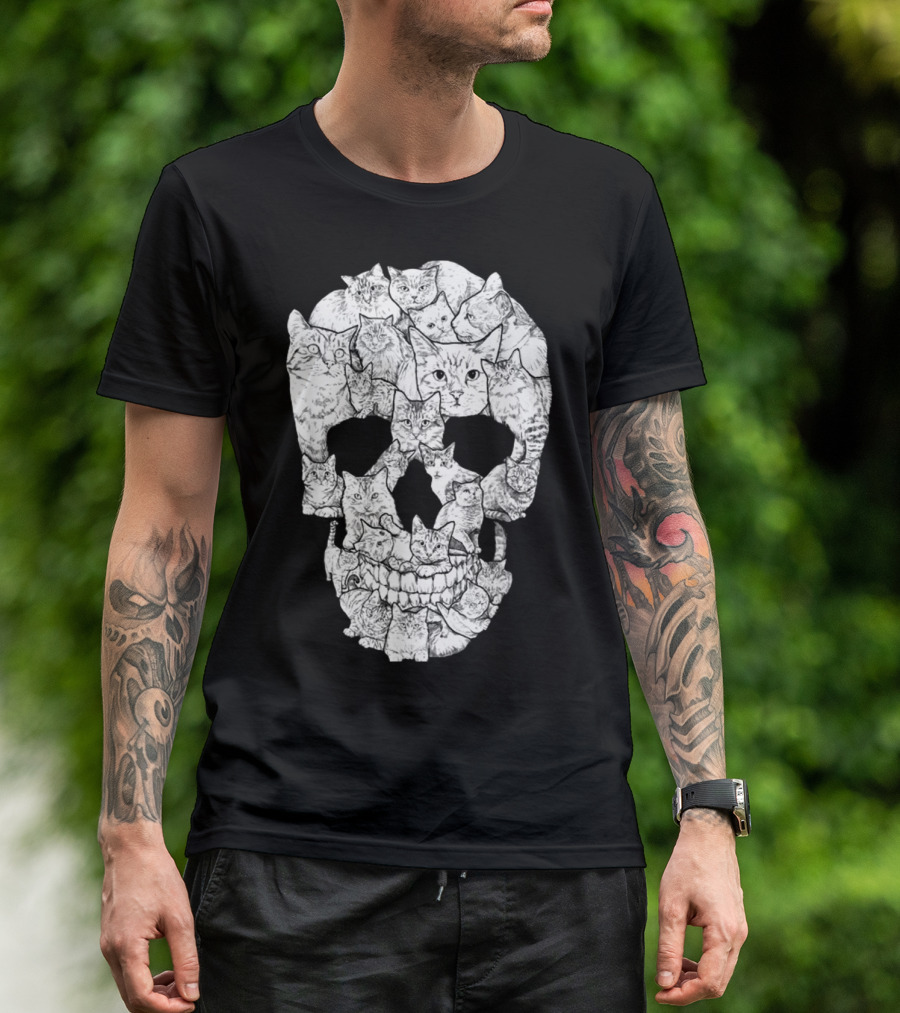 Cat Skull Cat Skull Men's Unique Feline Skull T-Shirt