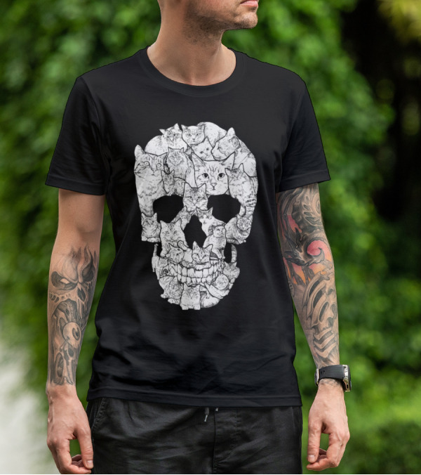 Cat Skull Cat Skull Men's Unique Feline Skull T-Shirt