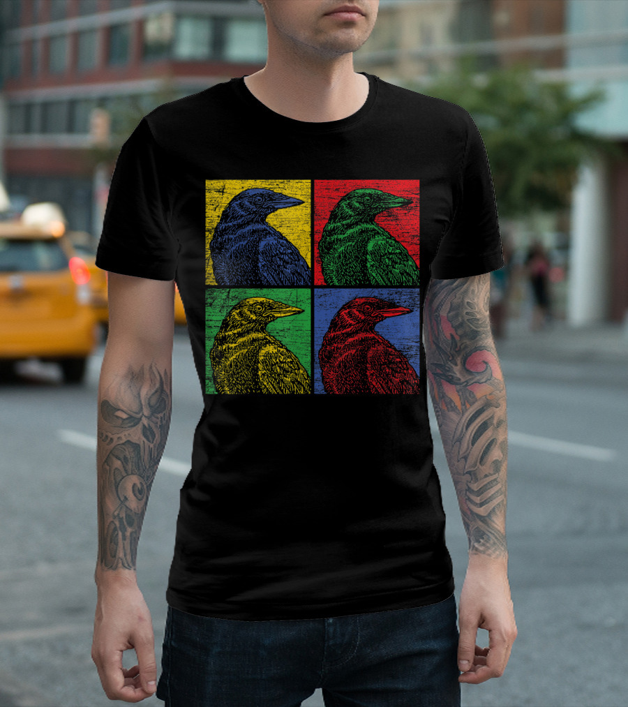 Vintage Raven Colorful Pop Art Crow Bird Lover T-Shirt