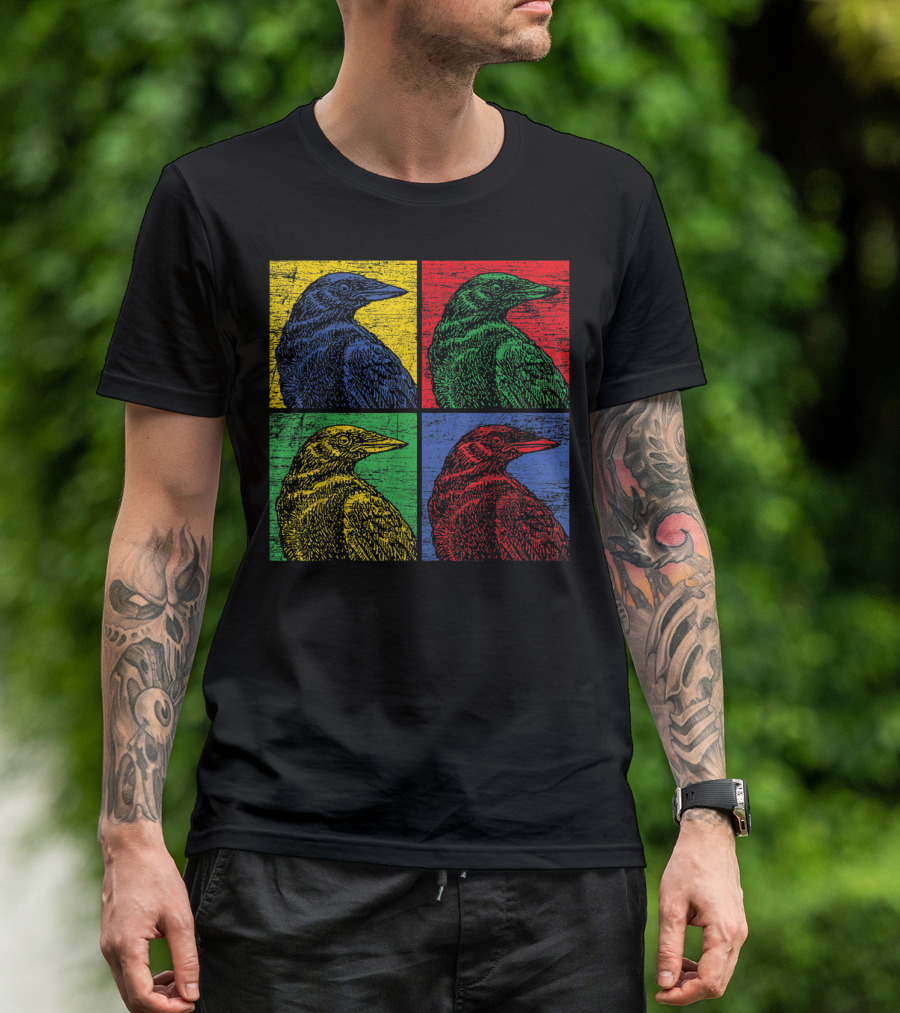 Vintage Raven Colorful Pop Art Crow Bird Lover T-Shirt