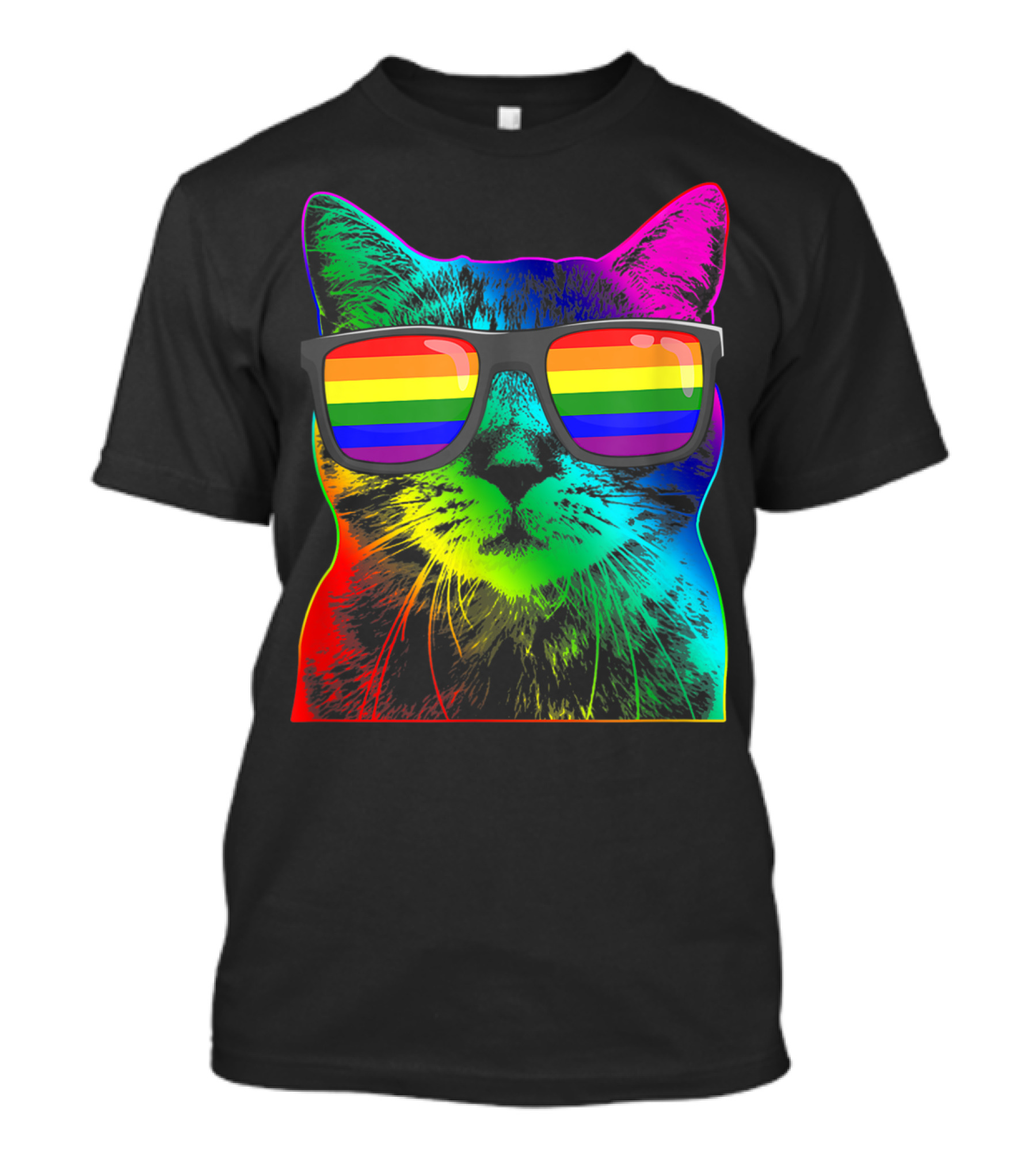 Cute Cat With Gay Flag Rainbow Sunglasses LGBTT T-Shirt